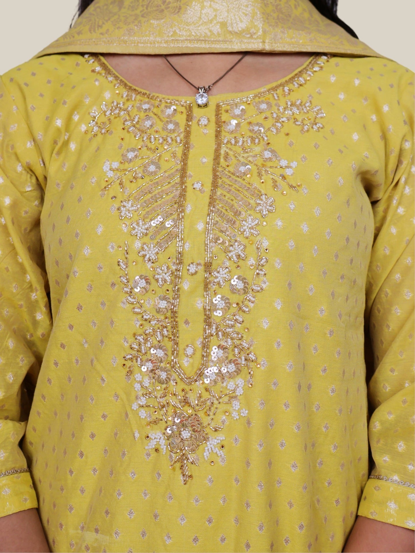 Silk Straight Kurti with Embroidery, Paired with Pant and Dupatta-3