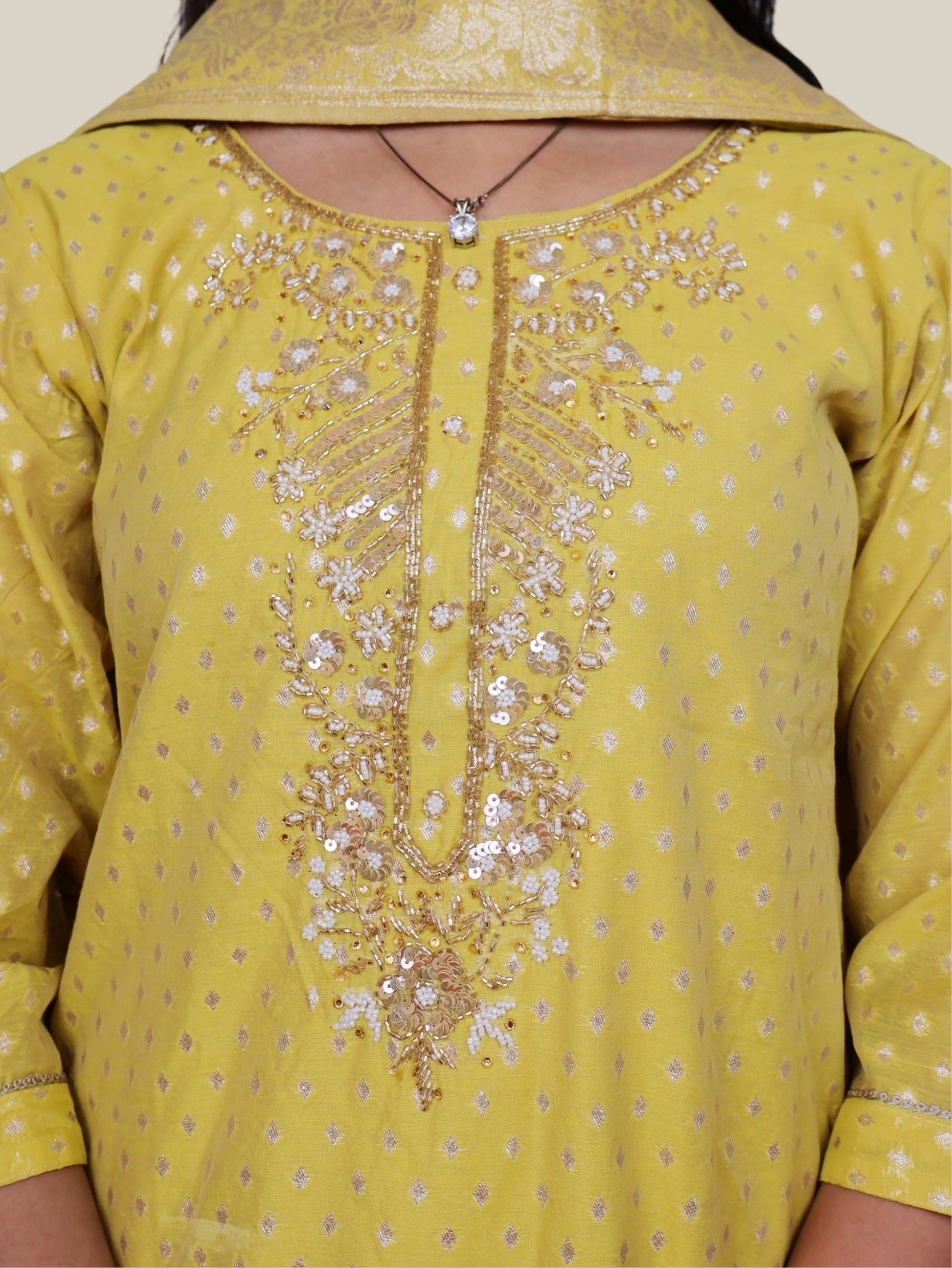 Silk Straight Kurti with Embroidery, Paired with Pant and Dupatta-3