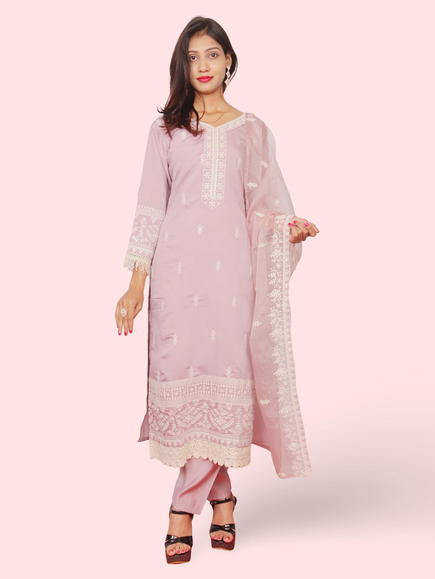 Women's Cotton-Silk Straight Suit with Dupatta-0