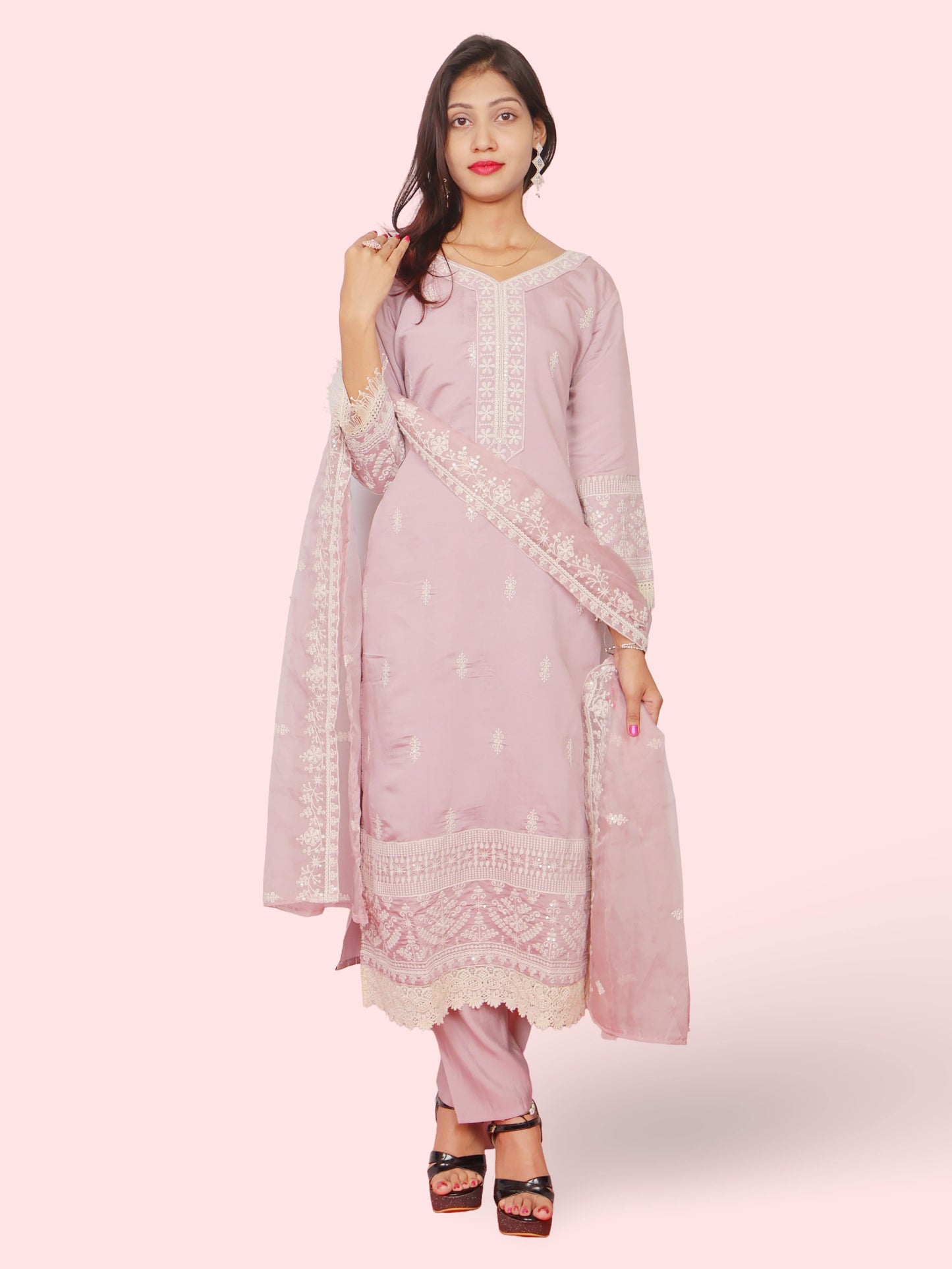 Women's Cotton-Silk Straight Suit with Dupatta-4