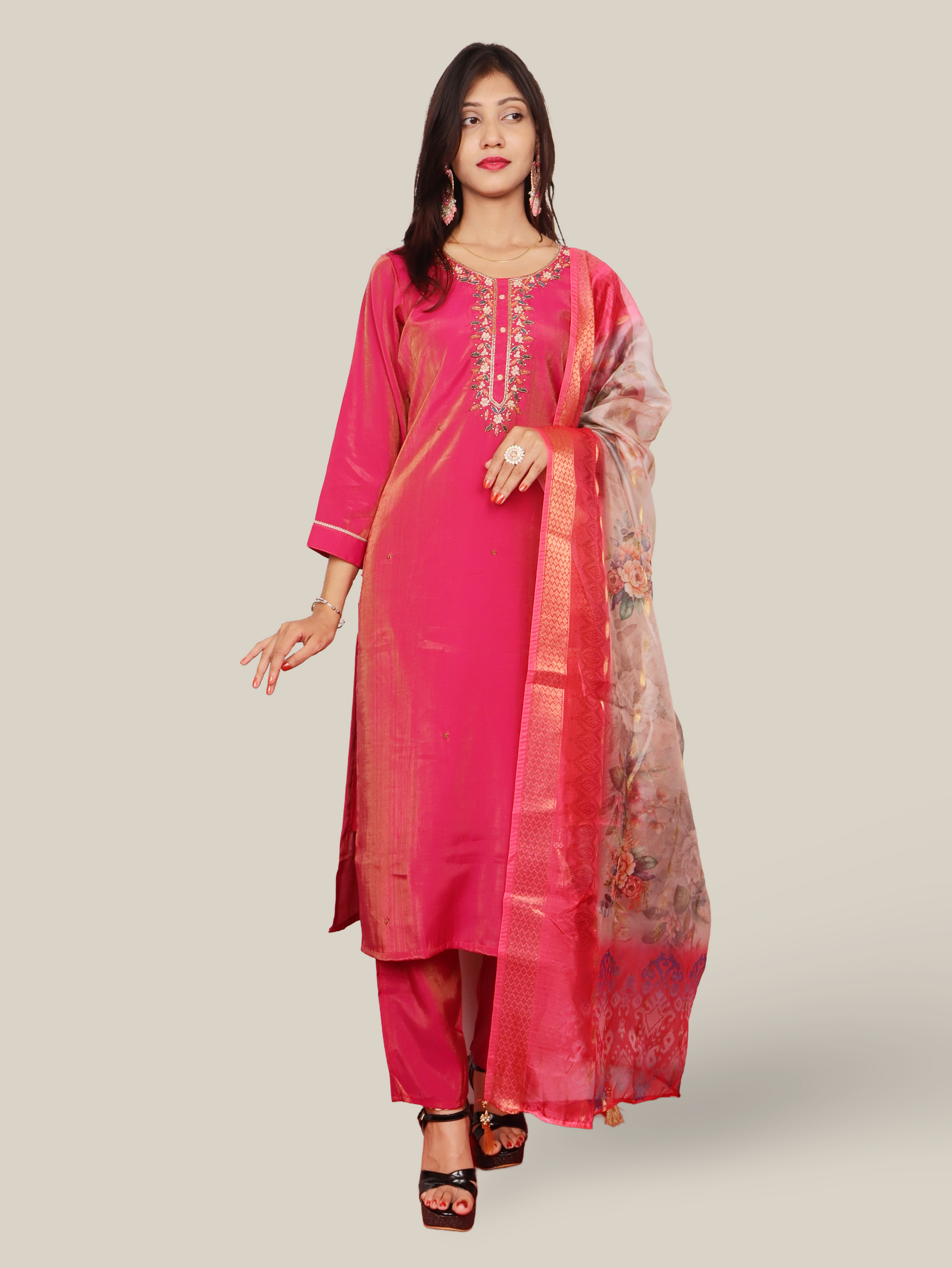 Women's Straight Kurta-Pant, and Dupatta Set-0