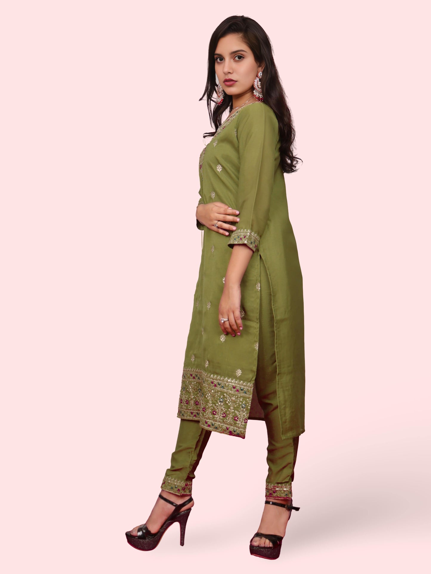 Woman Straight Suit Set with Pant-Dupatta-1