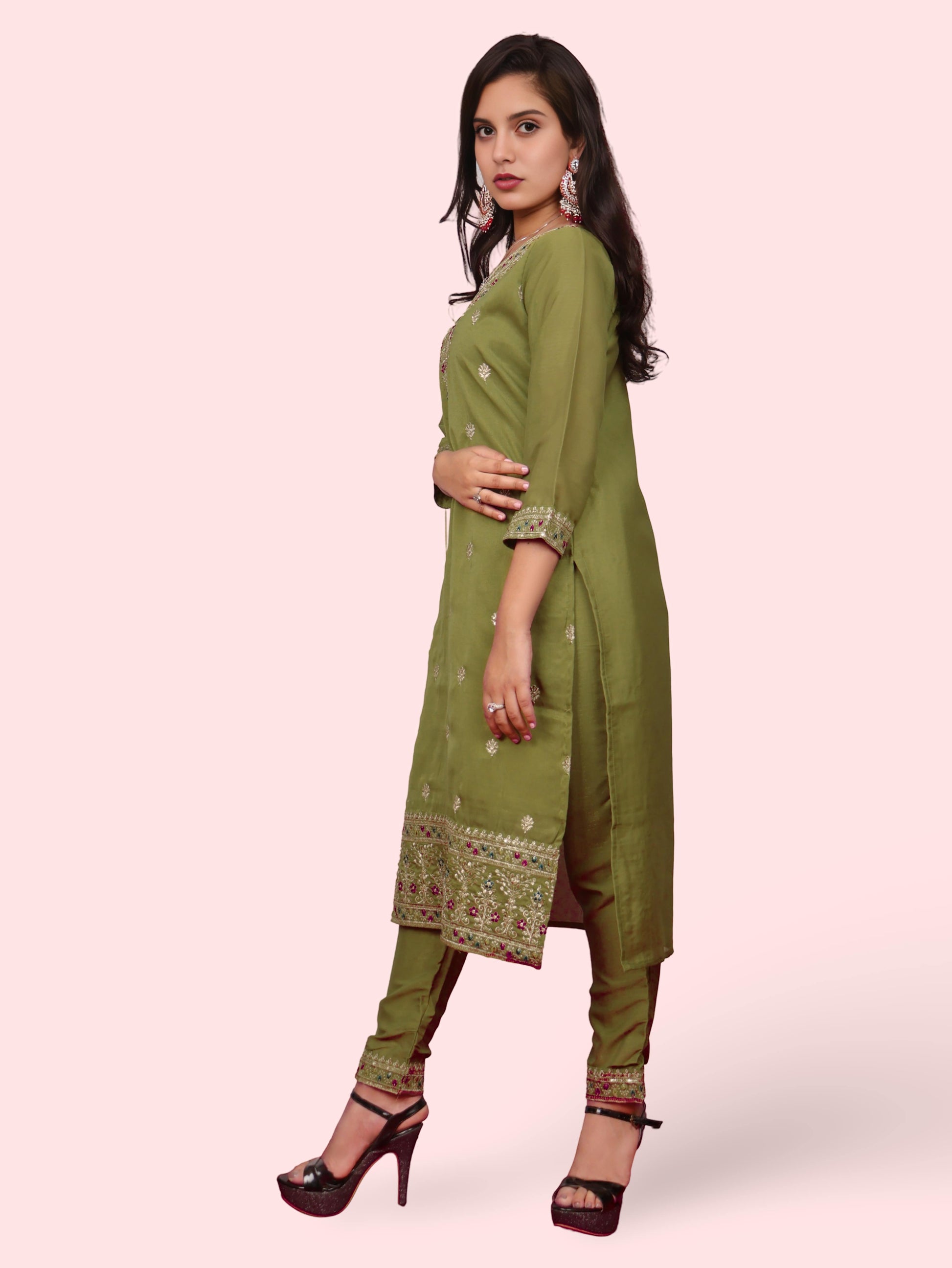 Woman Straight Suit Set with Pant-Dupatta-1