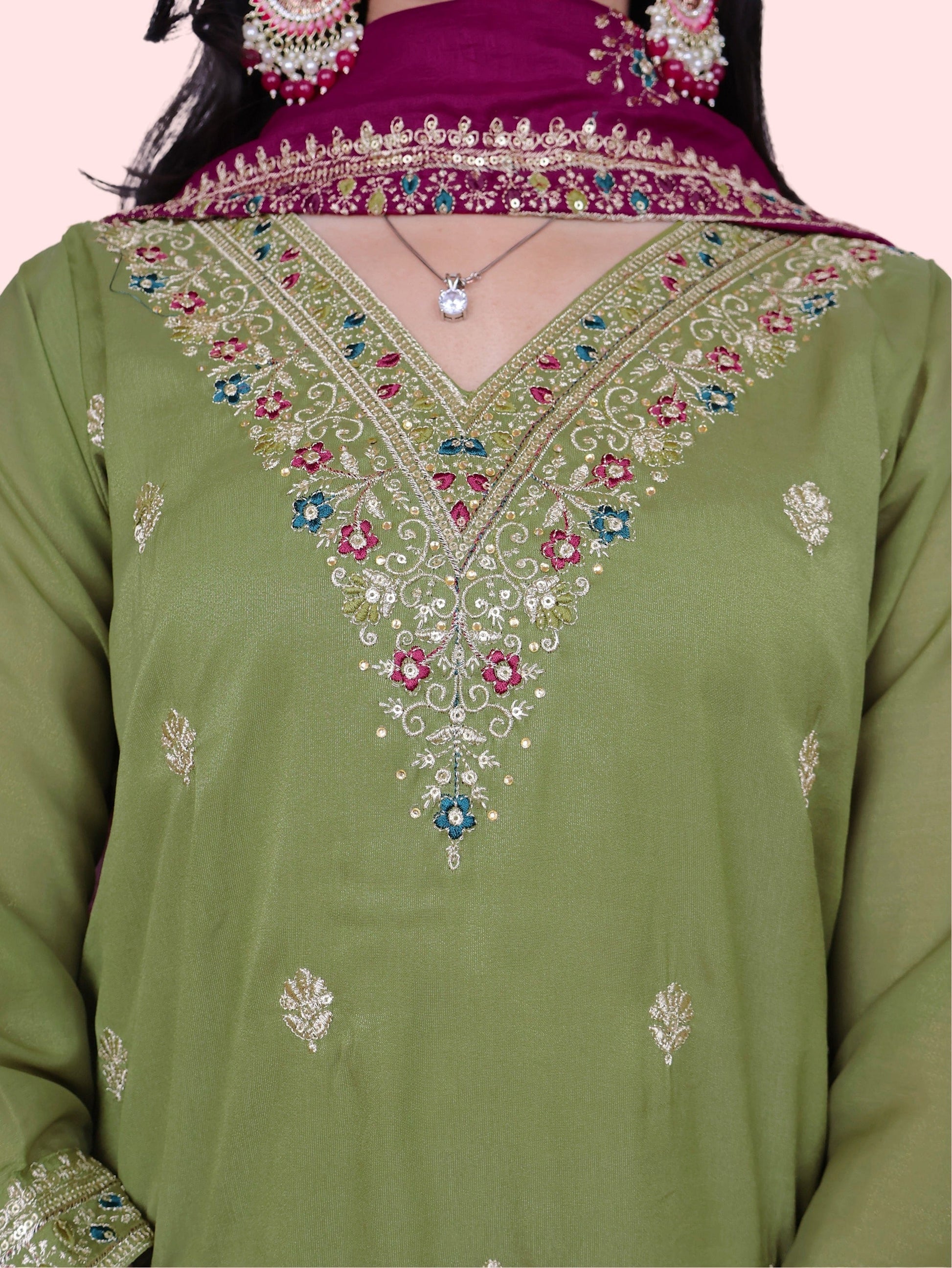 Woman Straight Suit Set with Pant-Dupatta-3