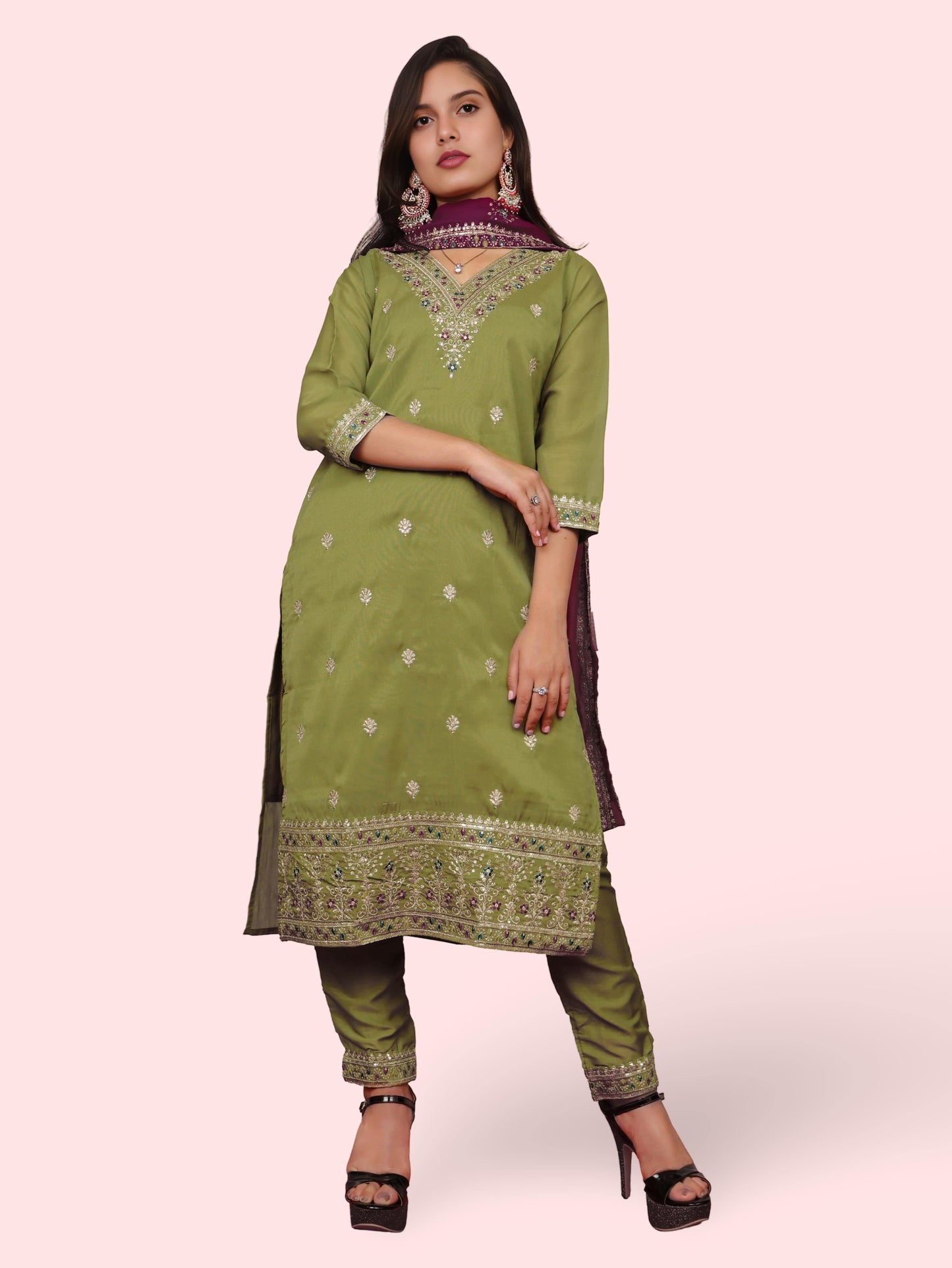 Woman Straight Suit Set with Pant-Dupatta-4