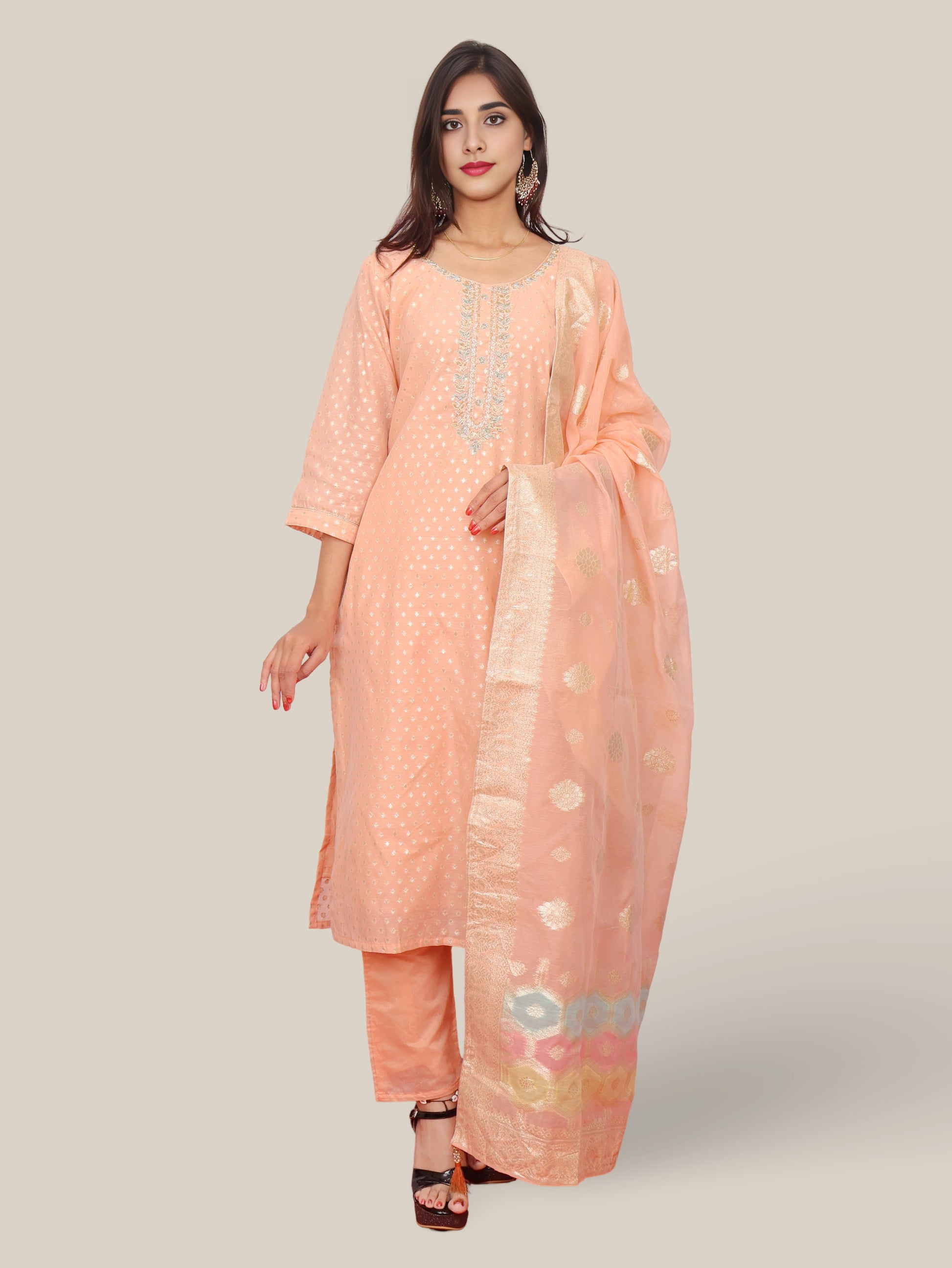 Woman's Straight Suit Set with Dupatta-0