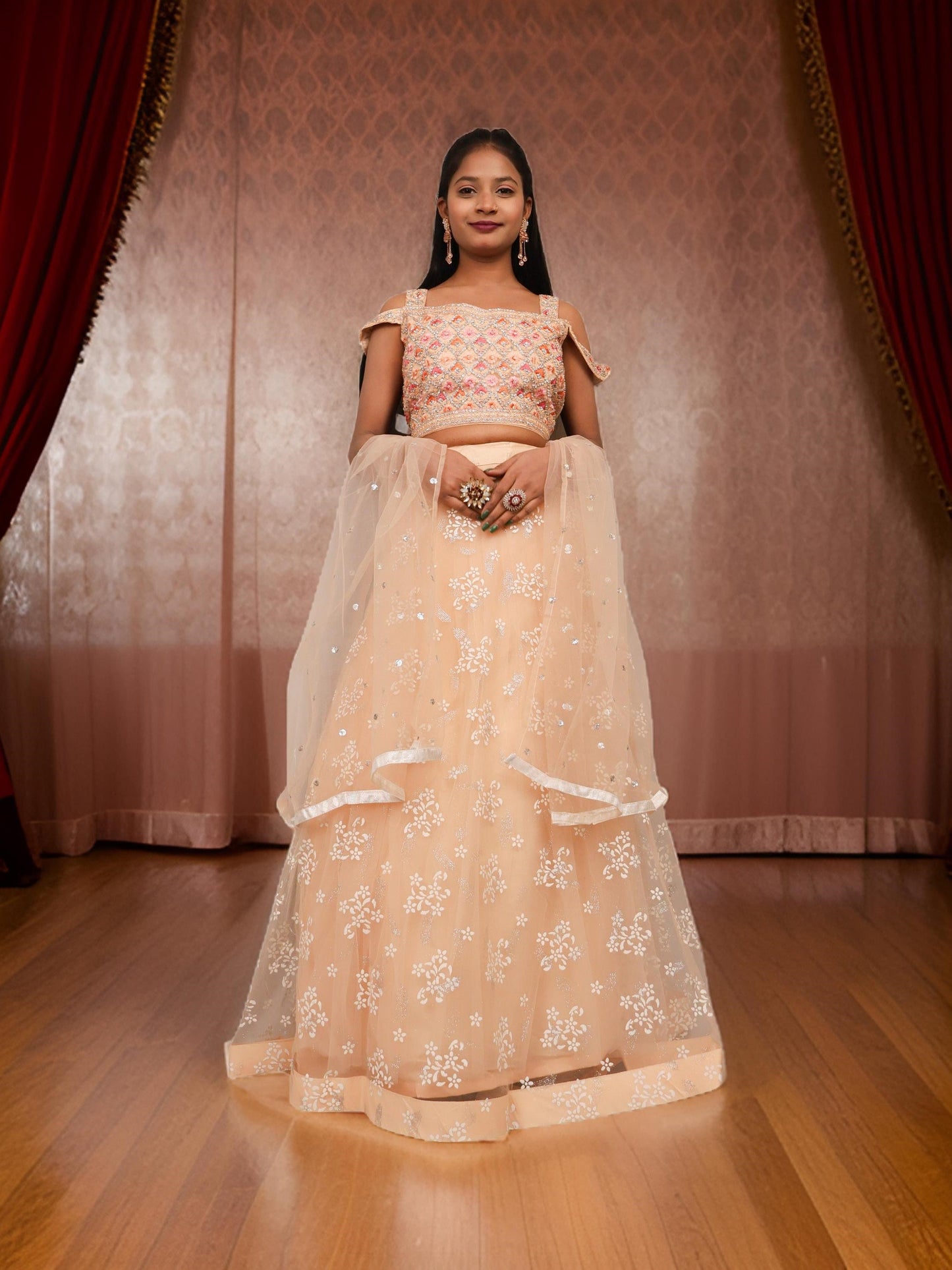 Embroidered Cold Shoulder Lehenga Choli Set-0