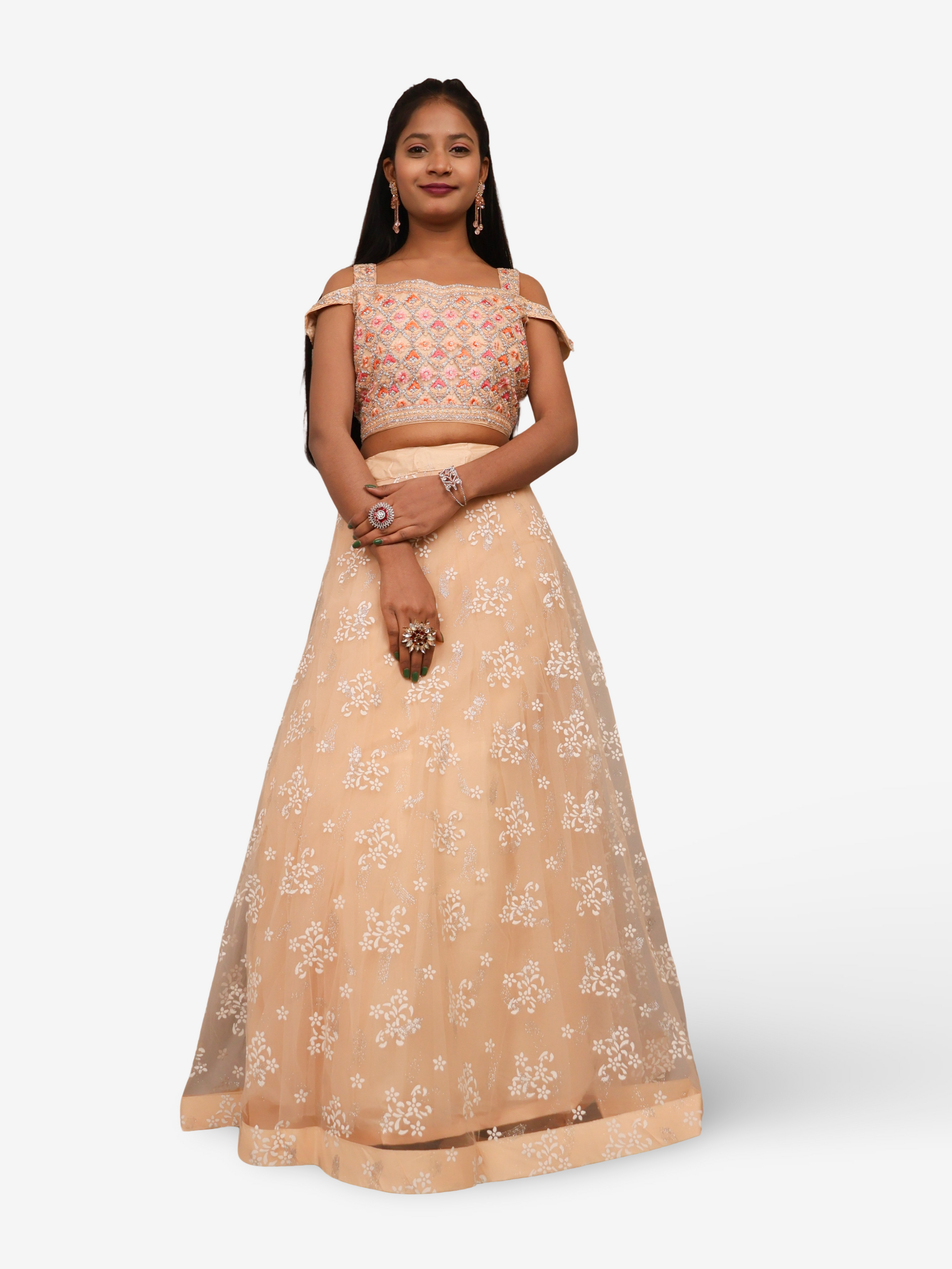 Embroidered Cold Shoulder Lehenga Choli Set-1