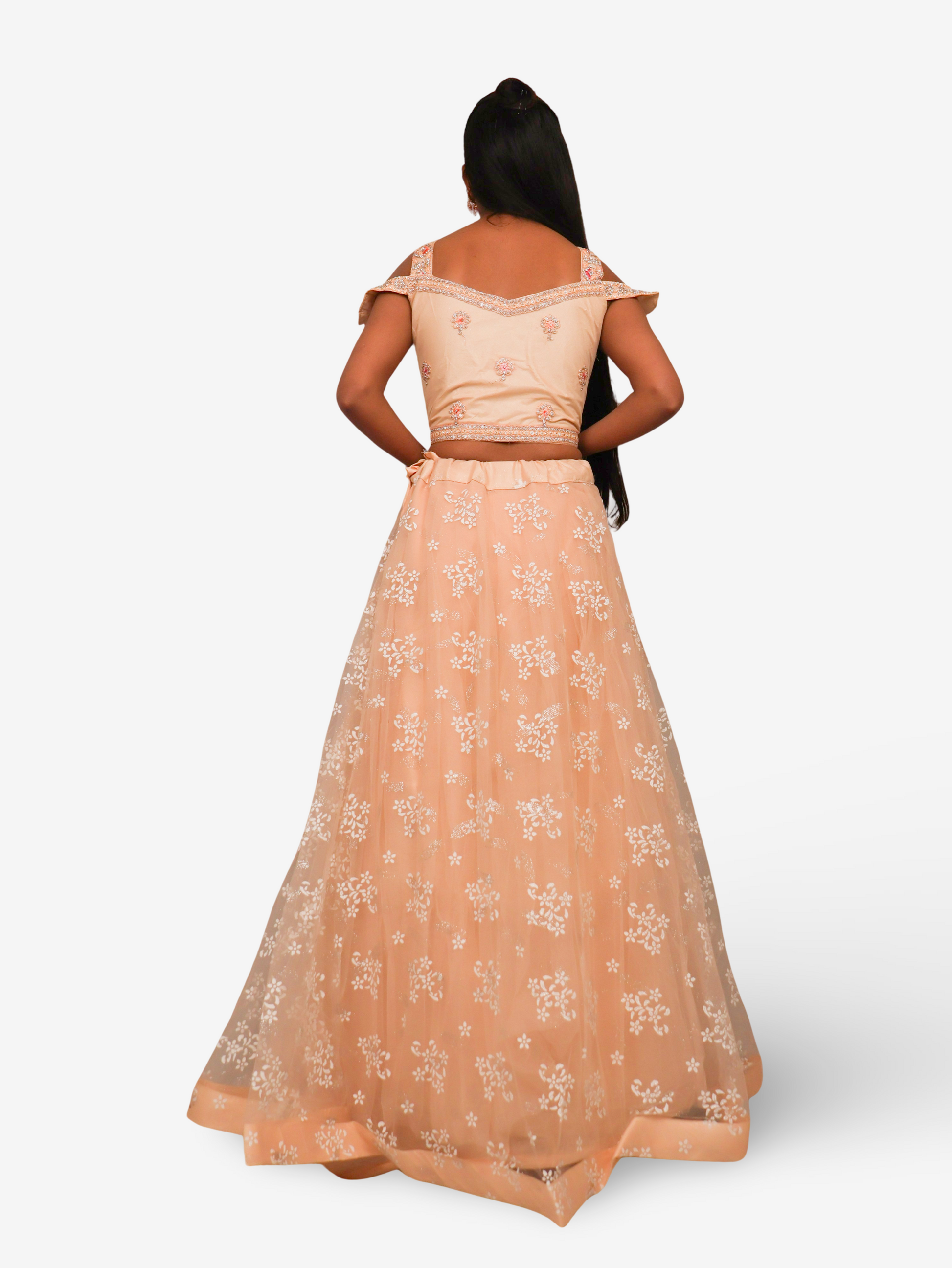 Embroidered Cold Shoulder Lehenga Choli Set-2