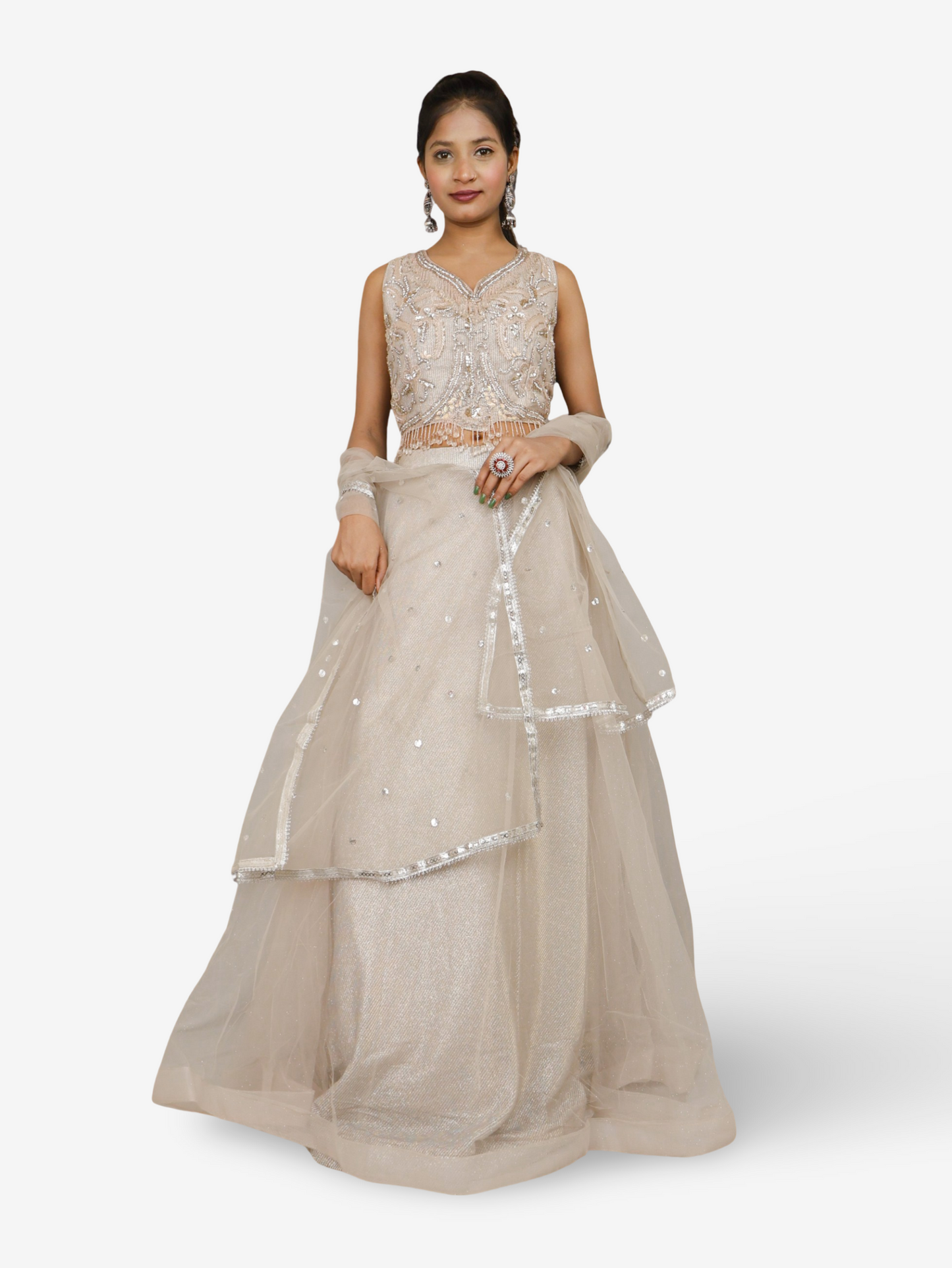 Multi color lehenga with choli peals work and sequins with dupatta for women by Shreekama-0