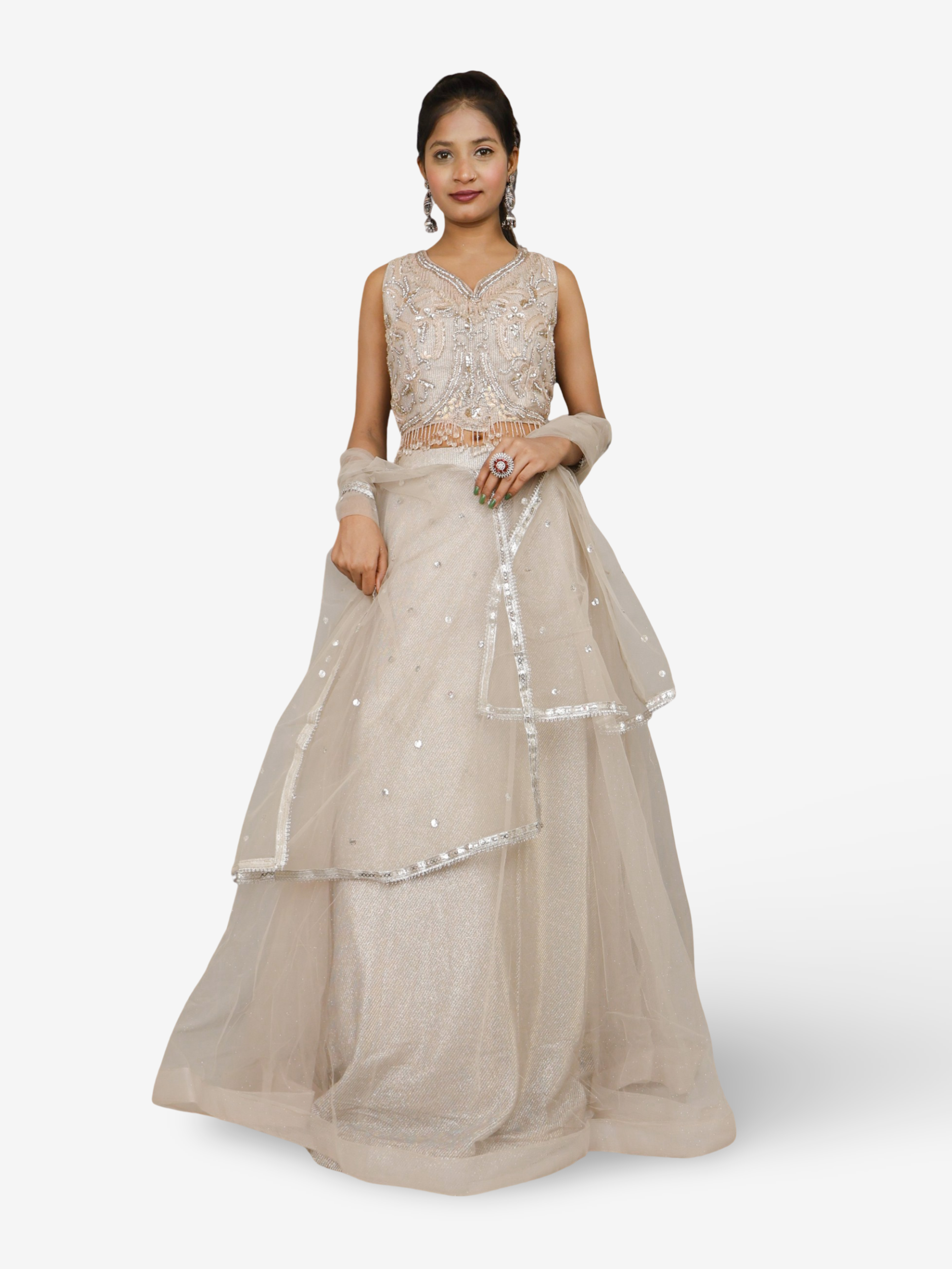 Multi color lehenga with choli peals work and sequins with dupatta for women by Shreekama-0