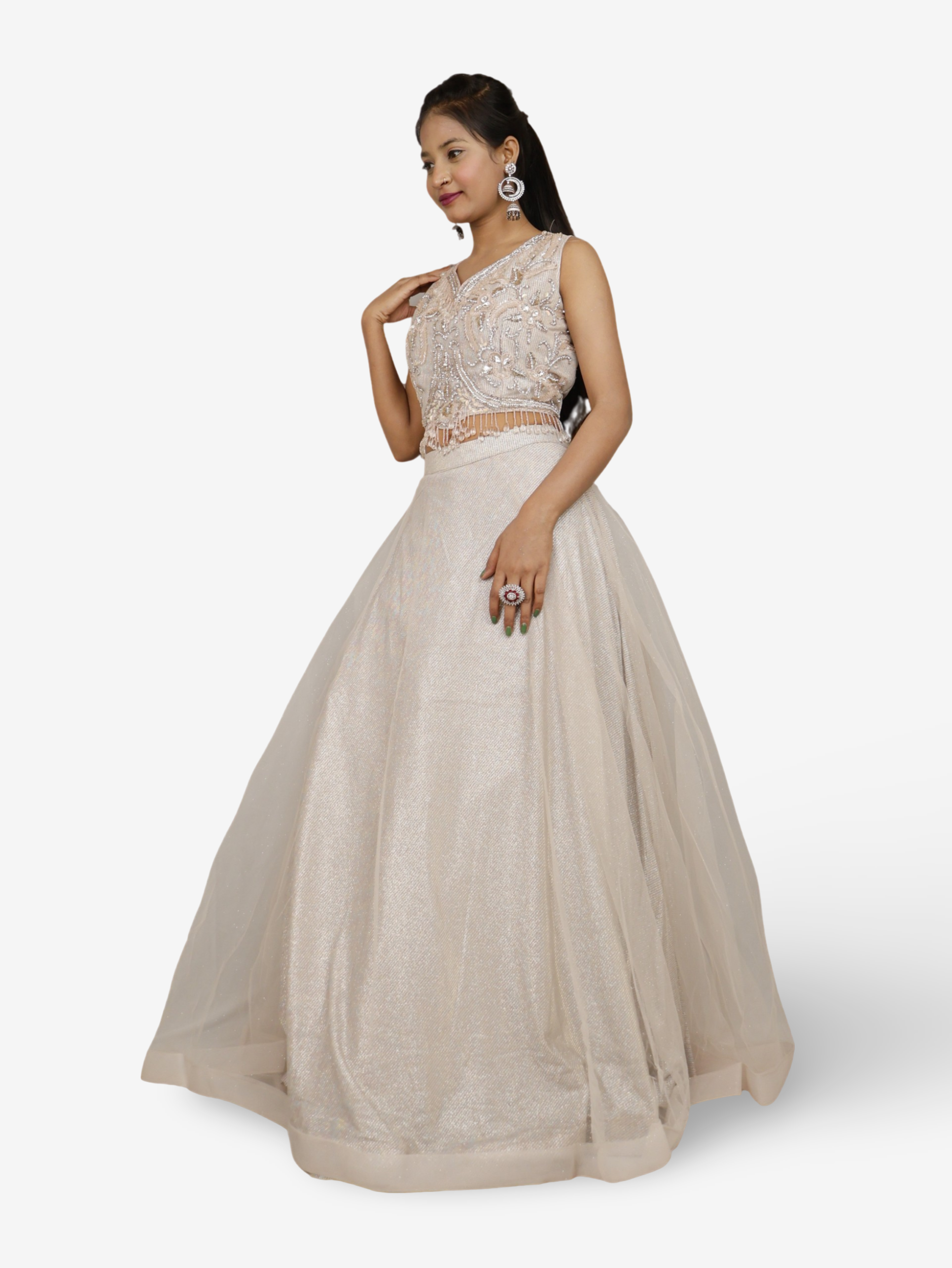 Multi color lehenga with choli peals work and sequins with dupatta for women by Shreekama-3