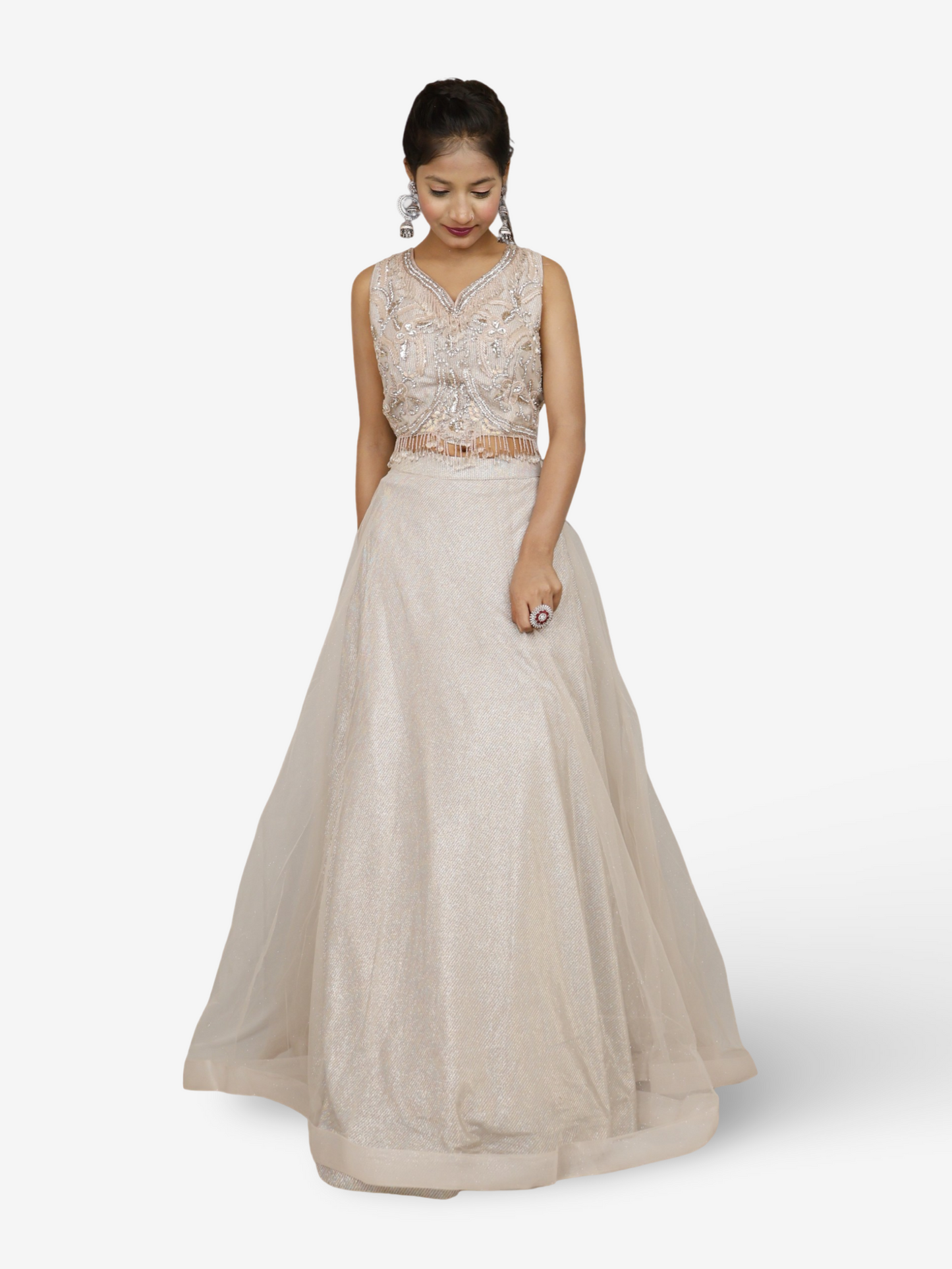 Multi color lehenga with choli peals work and sequins with dupatta for women by Shreekama-4