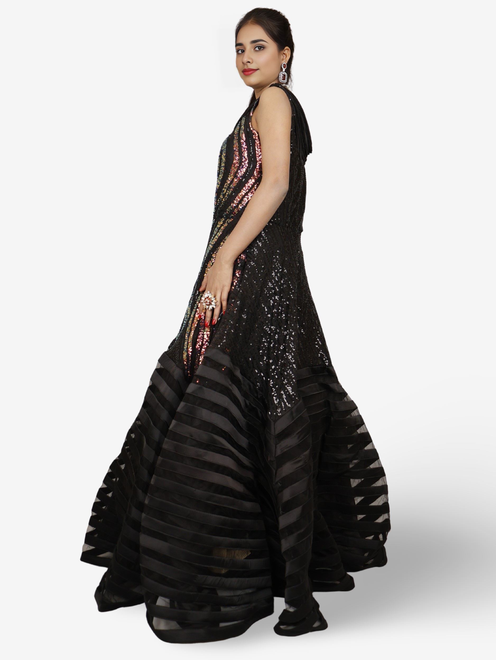 Gown with heavy Rose Gold & Gold Sequin Work-1