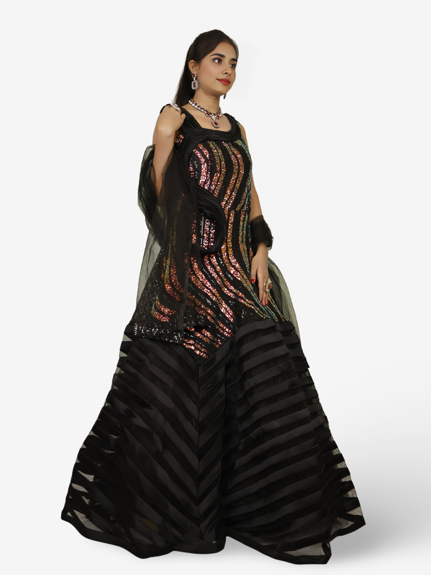 Gown with heavy Rose Gold & Gold Sequin Work-4