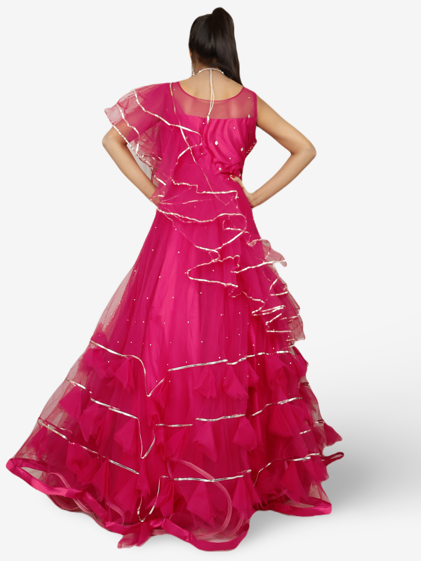 Magenta Pink Flare Gown Stone with Mirror Work for Women by Shreekama-4