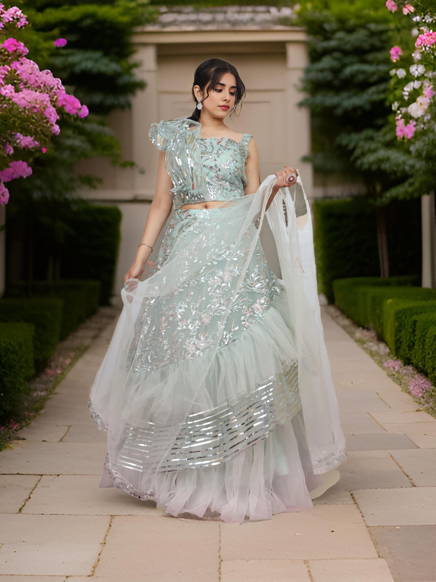 Sequins & Embroidered Lehenga Choli Set-0