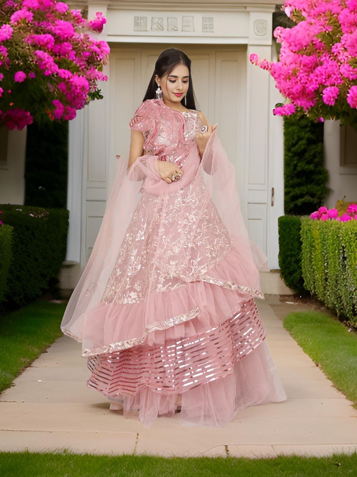 Sequins & Embroidered Lehenga Choli Set-6