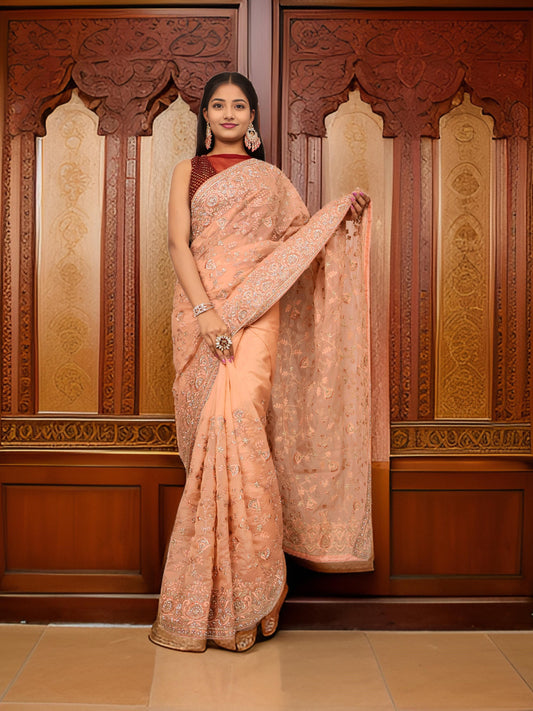 Designer Saree with Stone & Heavy Embroidery Work by Shreekama-0