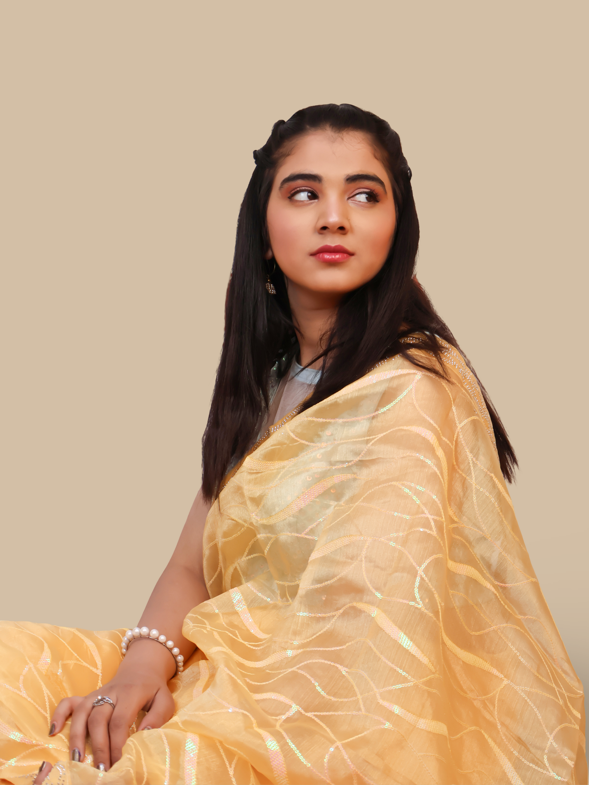 Designer Saree with Rhinestones & Heavy Sequin Work by Shreekama-3