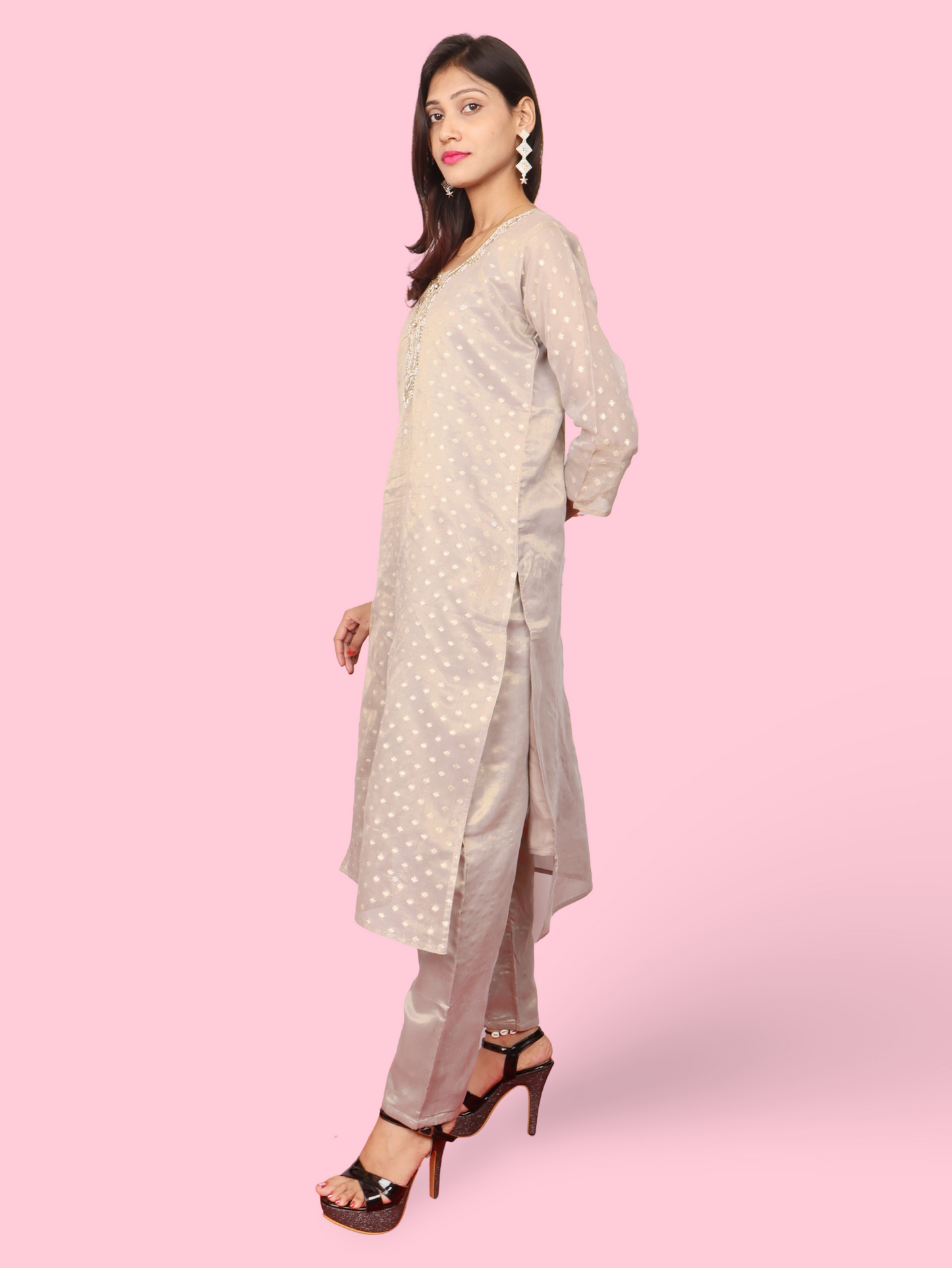 Silk Embroidered Straight Kurti with Pant and Dupatta-2