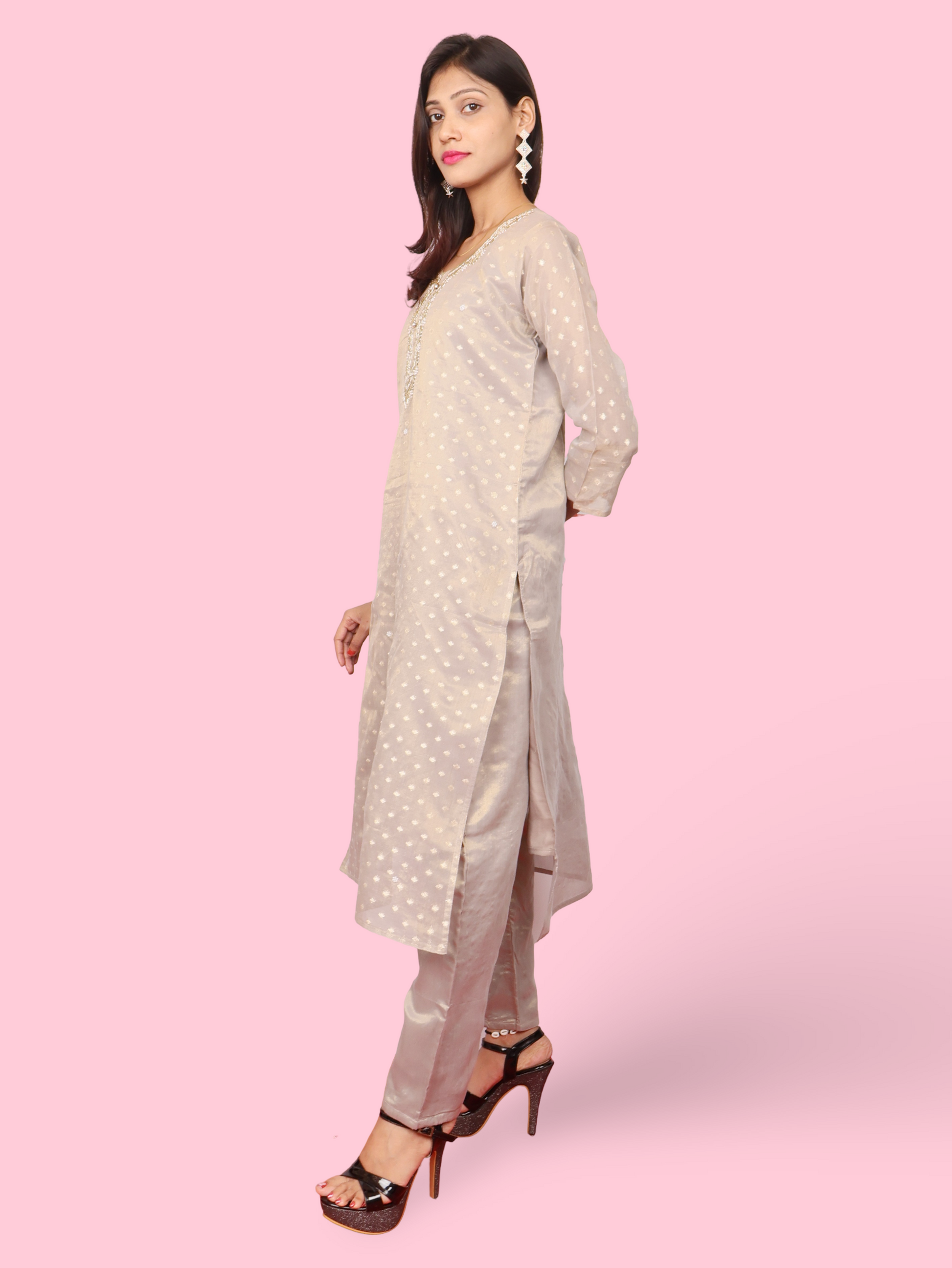 Silk Embroidered Straight Kurti with Pant and Dupatta-2