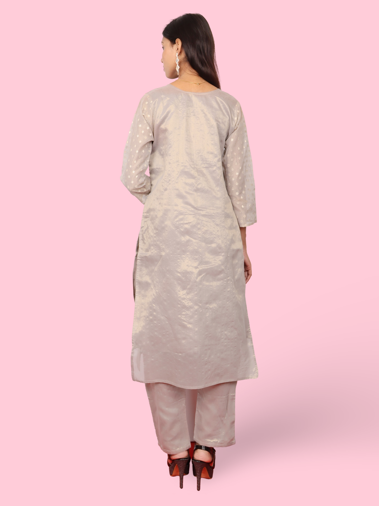 Silk Embroidered Straight Kurti with Pant and Dupatta-3