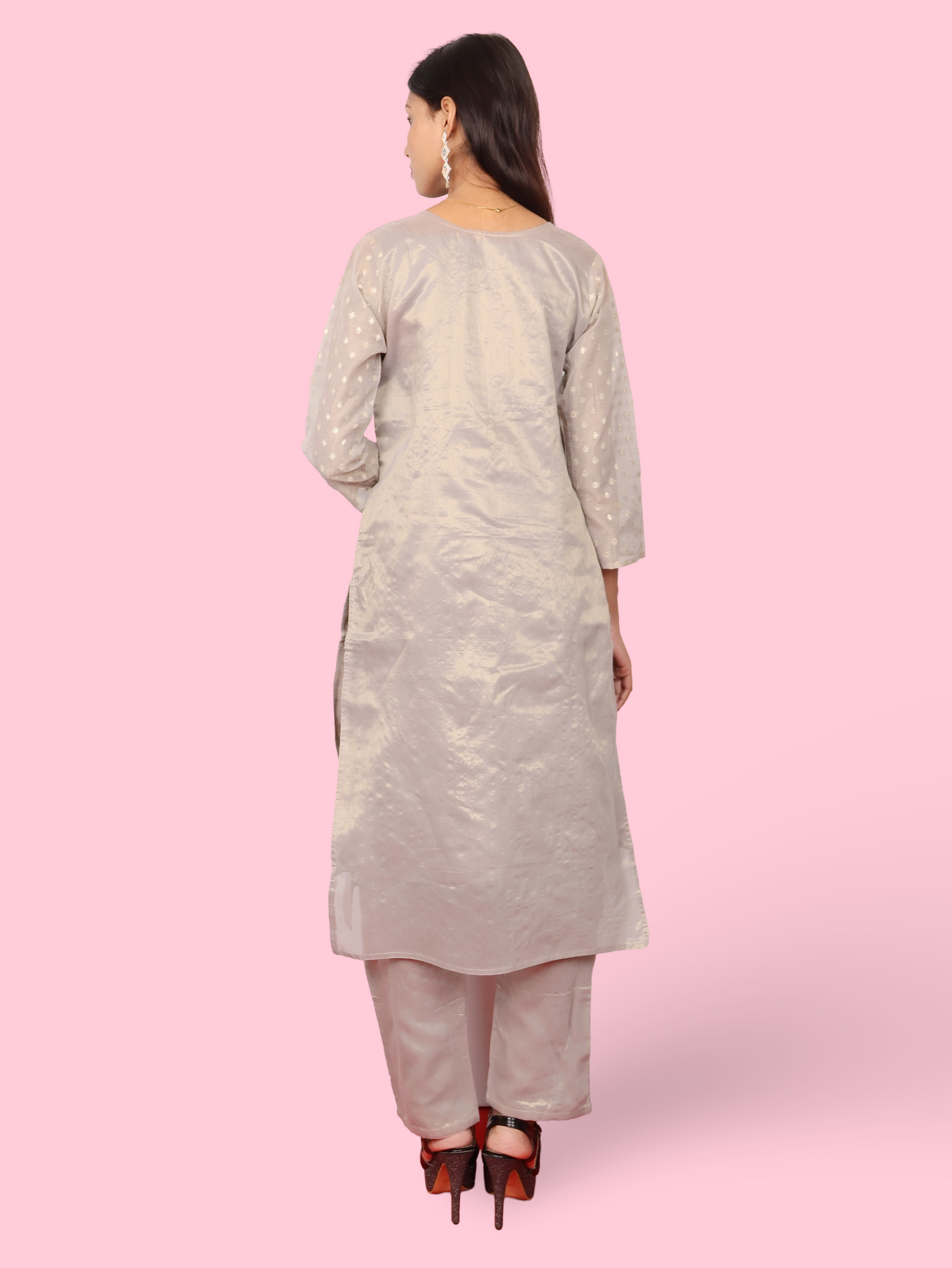 Silk Embroidered Straight Kurti with Pant and Dupatta-3
