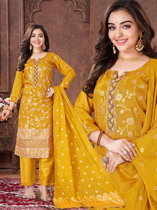 Woman Straight Suit Set with Pant-Dupatta-0